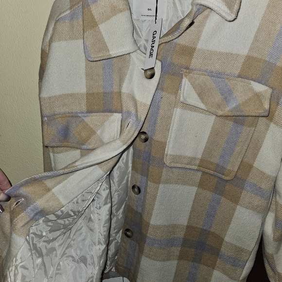 Garage Plaid Shacket in Cream and Tan - Picture 2 of 4